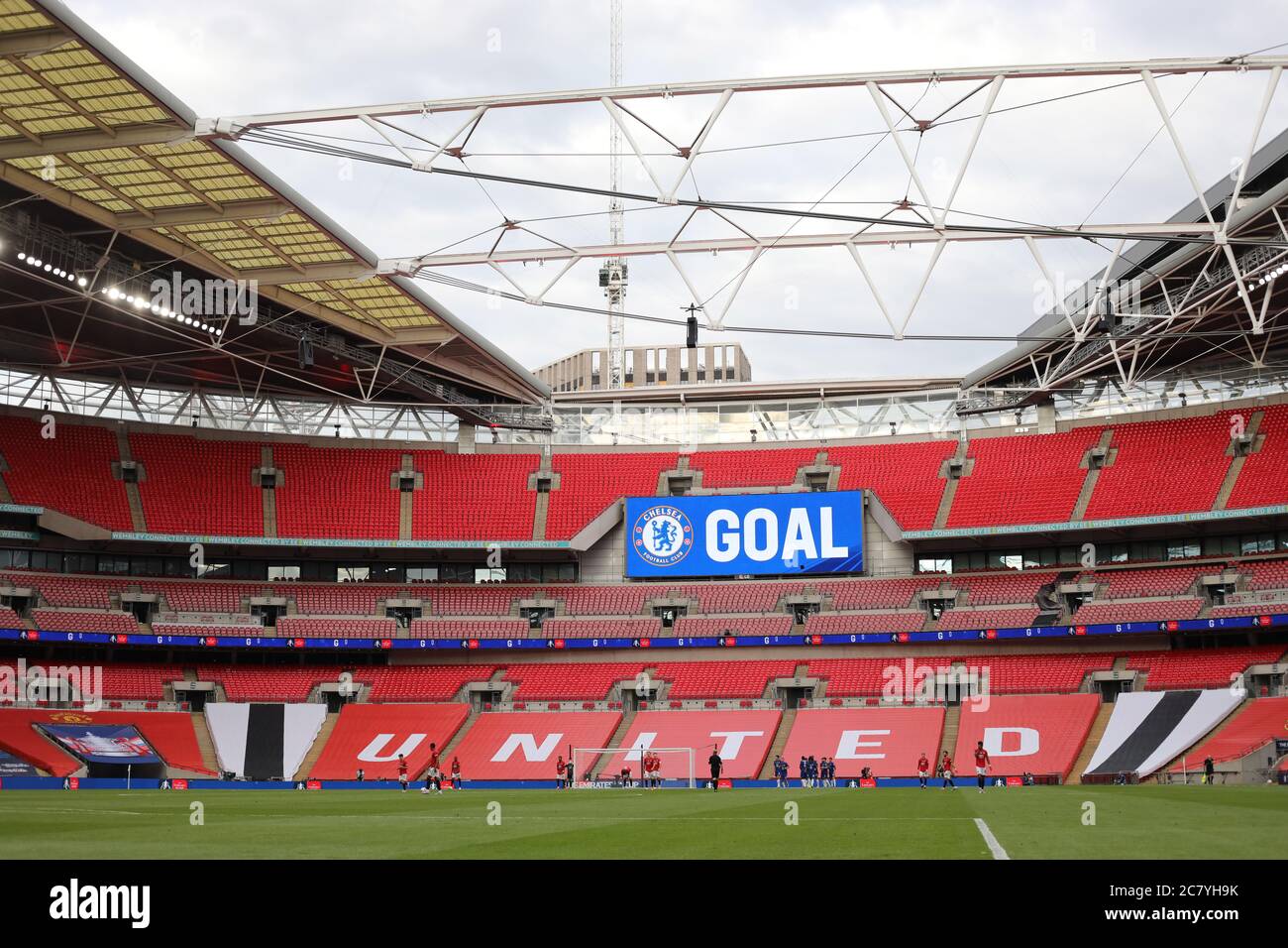 Wembley, UK. 19th July, 2020. Oliver Giroud (C) celebrates with his