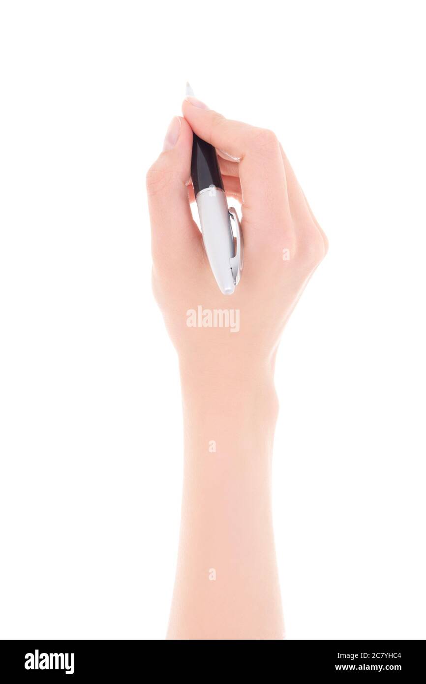 woman hand with pen isolated on white background Stock Photo - Alamy