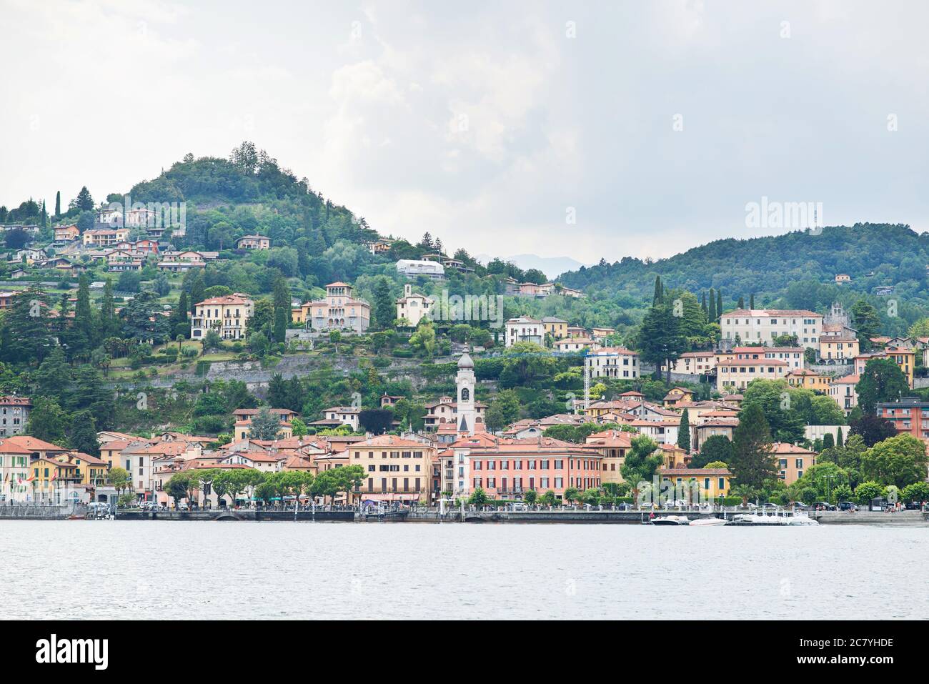Menaggio Town on Lake Como in Lombardy. Italy. Cloudy Sky. Stock Photo