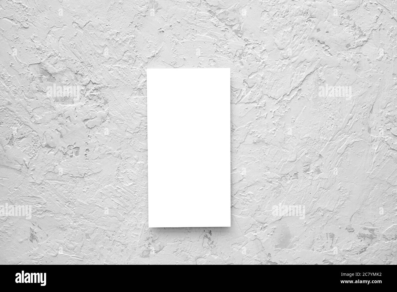Blank flyer. Empty card on cement texture background. Mockup template. top view Stock Photo