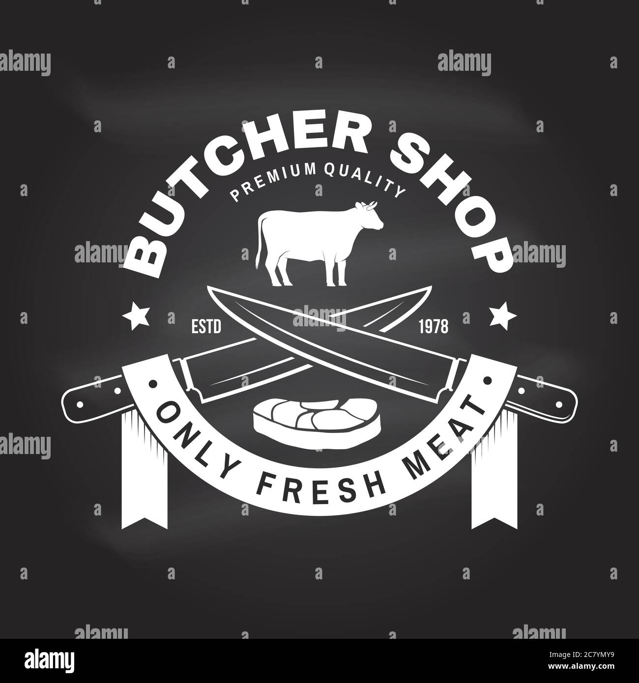 Butcher shop Badge or Label with cow, Beef. Vector illustration ...