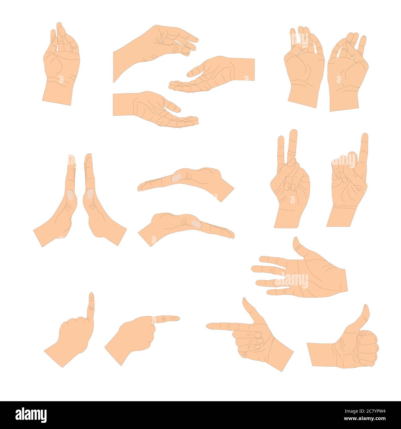 Various gestures of human hands isolated on a white background. Vector ...