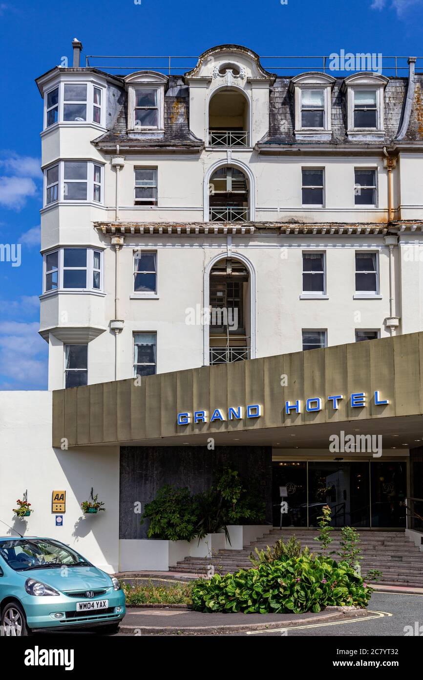 Torquay - England, Grand Hotel Torquay,Beach Hut, Hotel, Devon, 2015, Beach, Blue, Building Exterior, Built Structure, Coastline Stock Photo