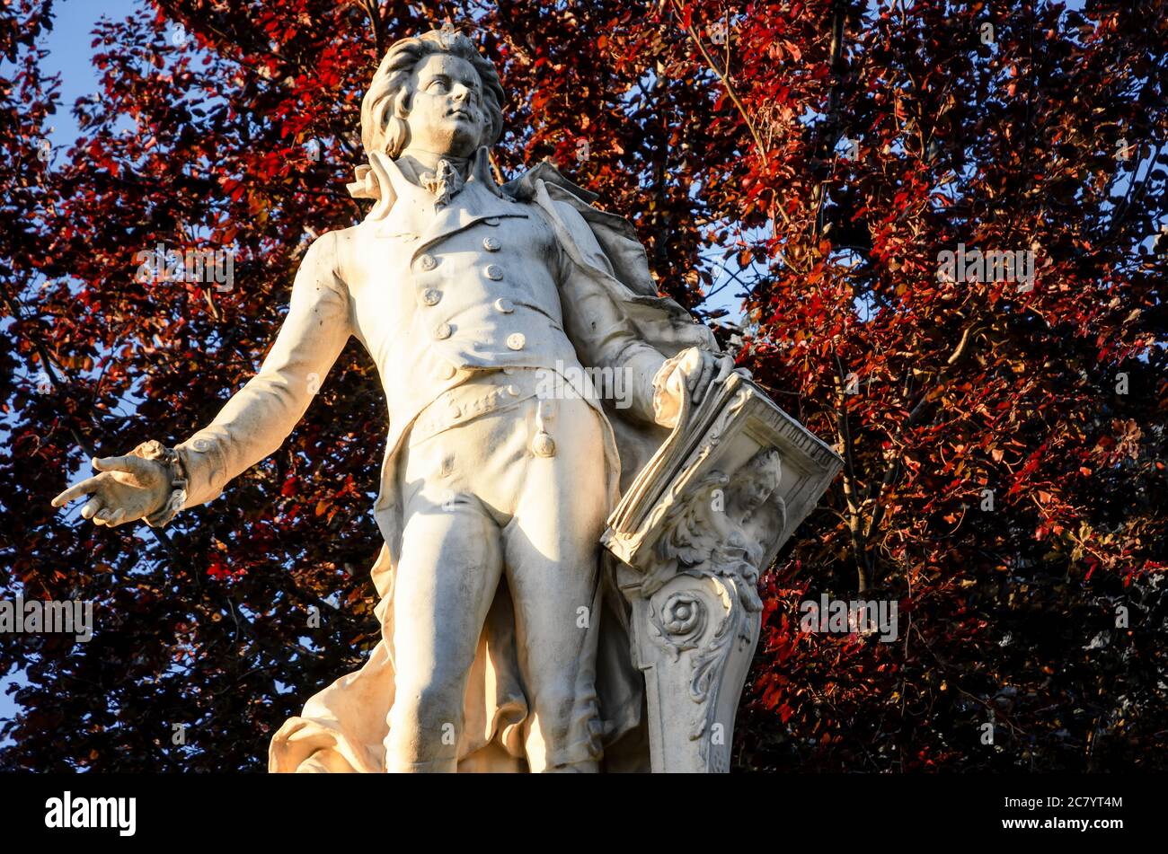 Monument in memory of Wolfang Amadeus Mozart in Burggarten, public park of Vienna (Austria) Stock Photo