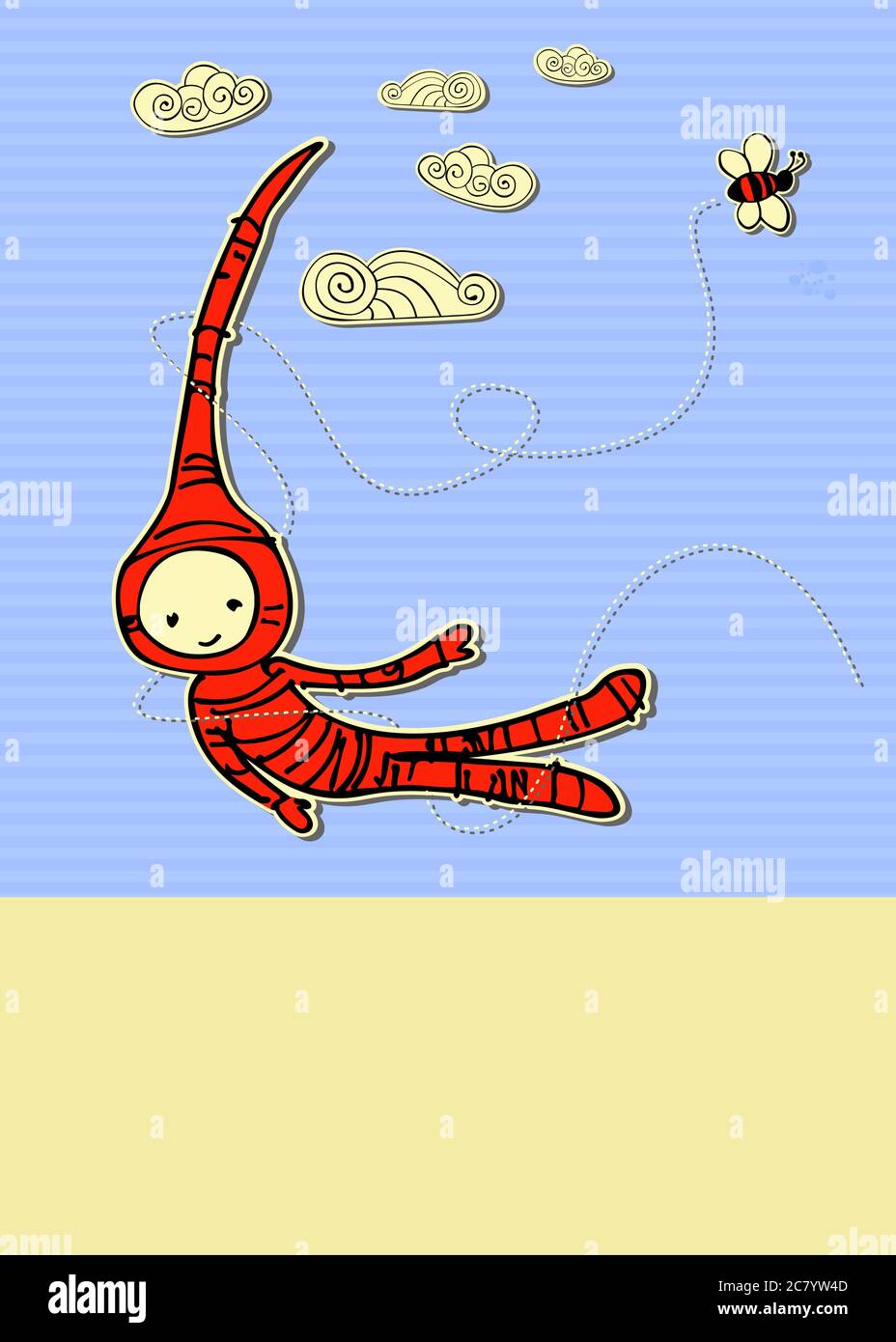 Cute birthday card for kids with a flying creature. Stock Photo