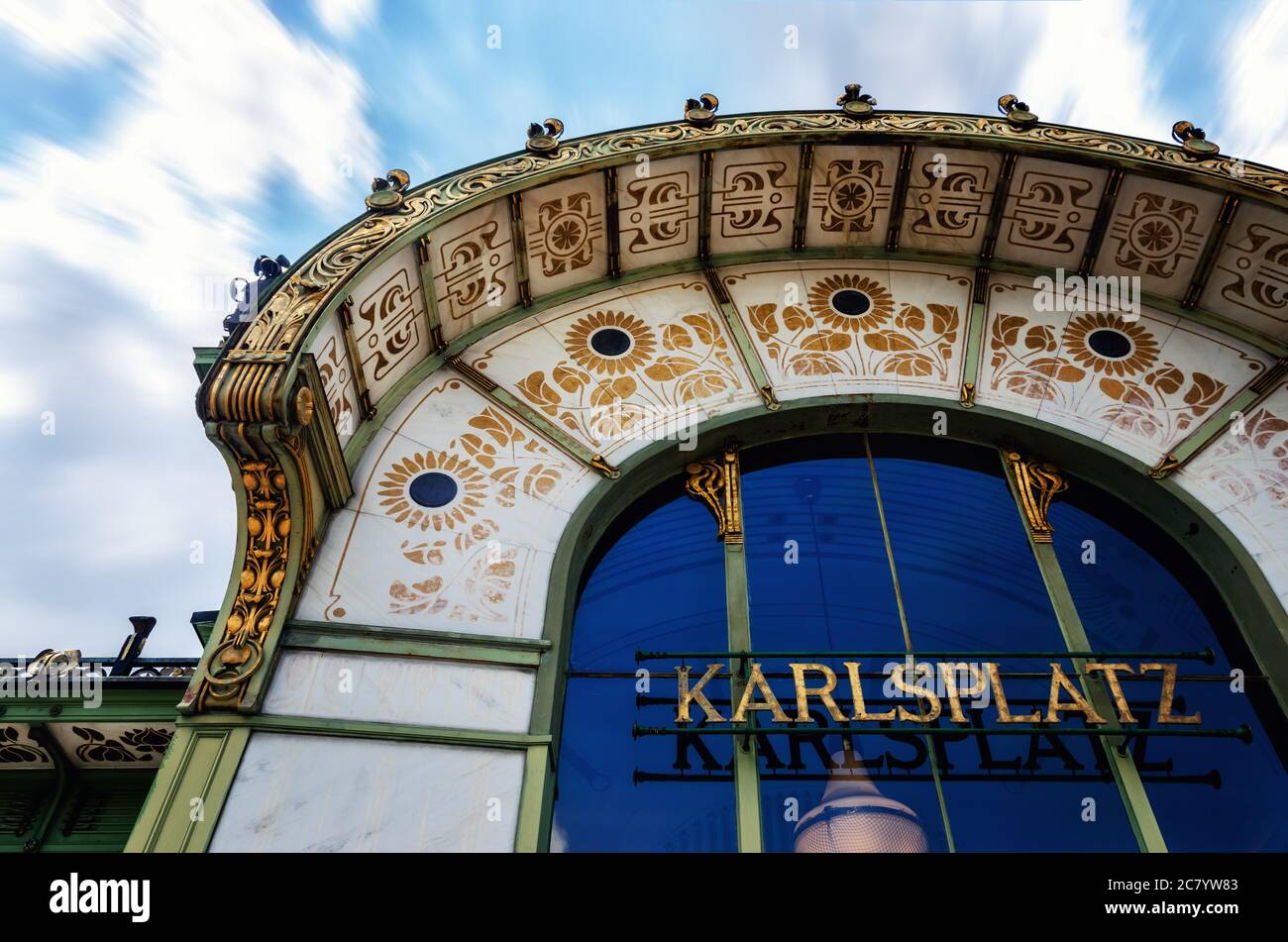Karlsplatz Stadtbahn Station in Vienna (Austria), old subway pavillon of XIX century jugendstil architecture Stock Photo