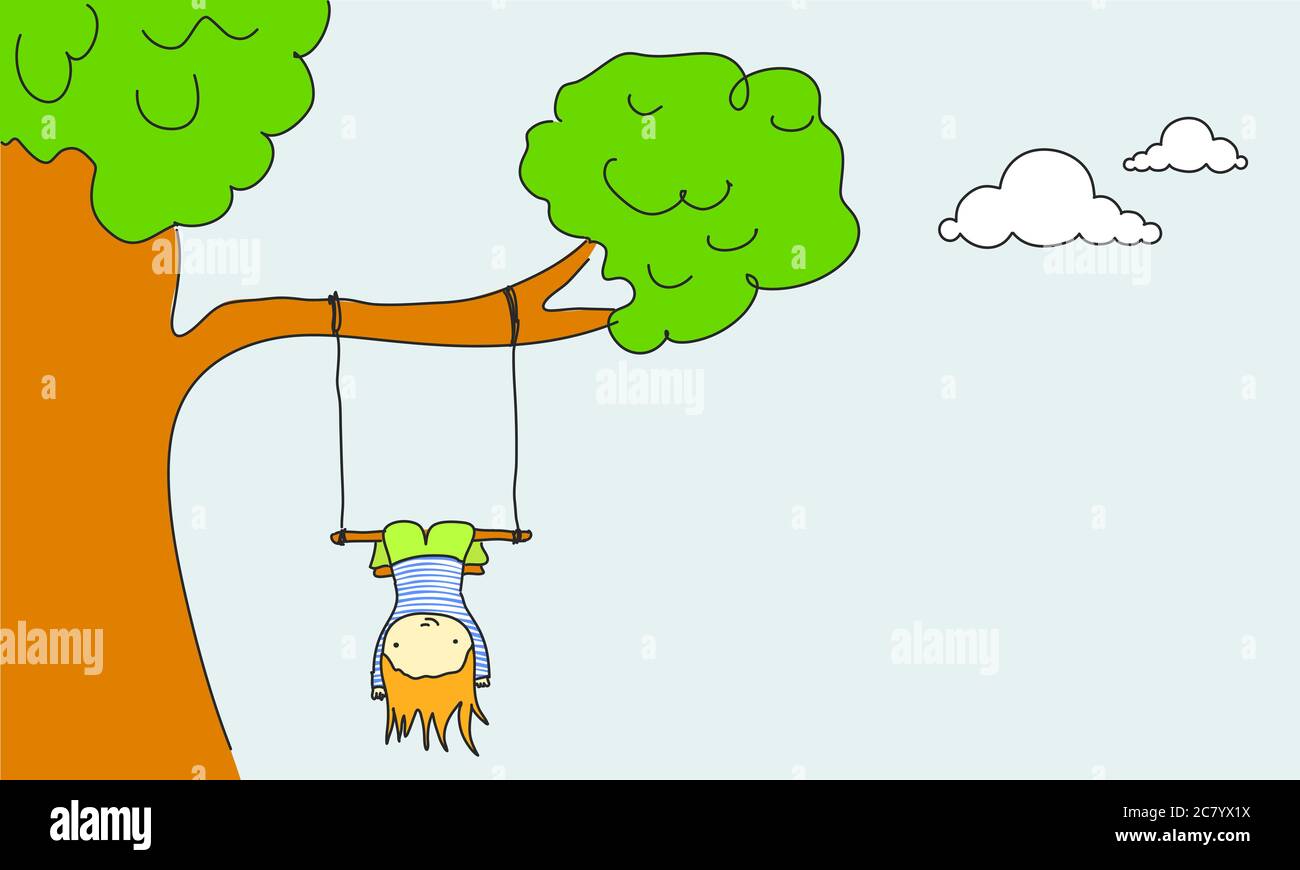 Cute kid swinging upside down Stock Photo Alamy