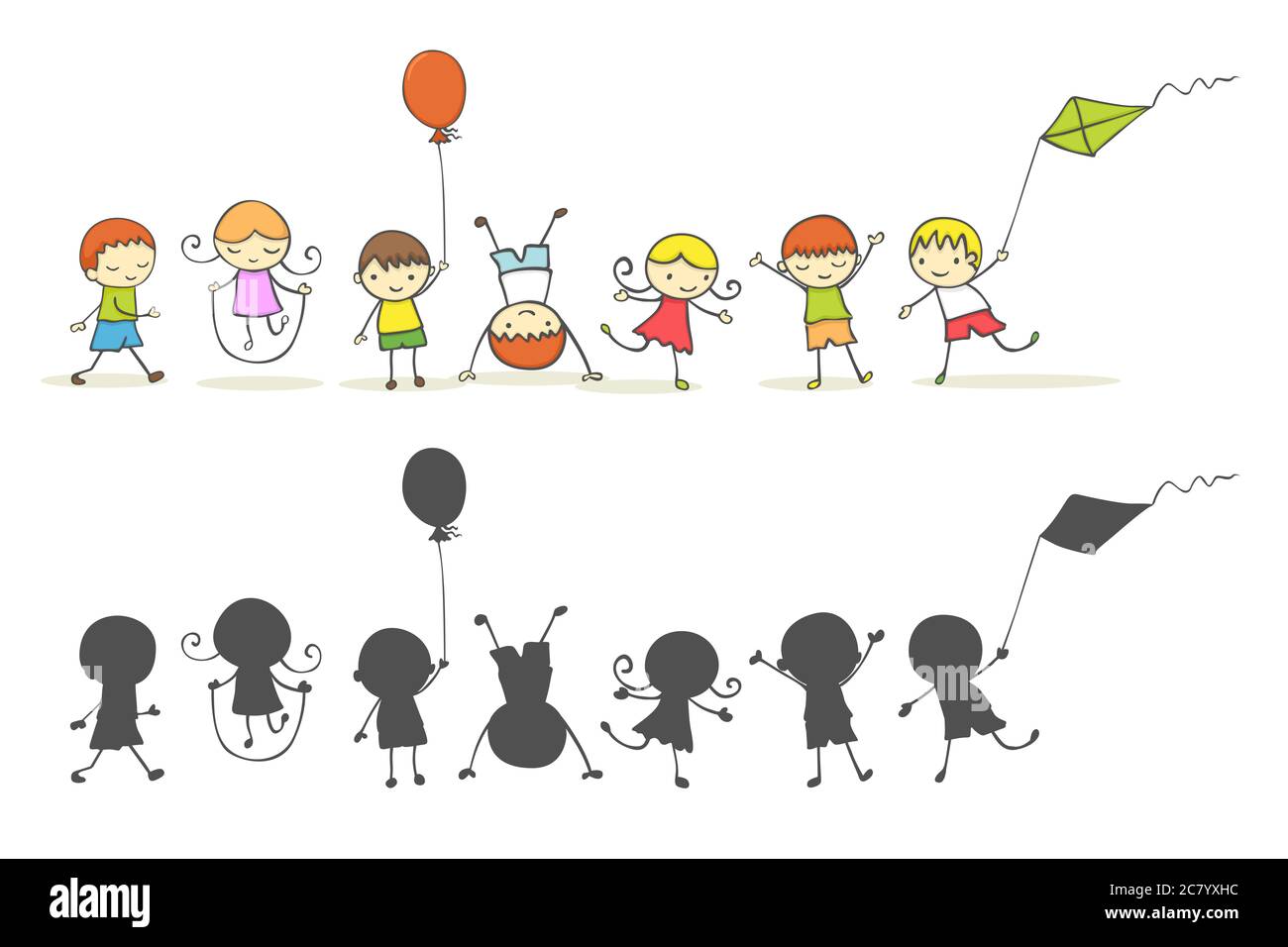 Cute cartoon kids playing Stock Photo - Alamy