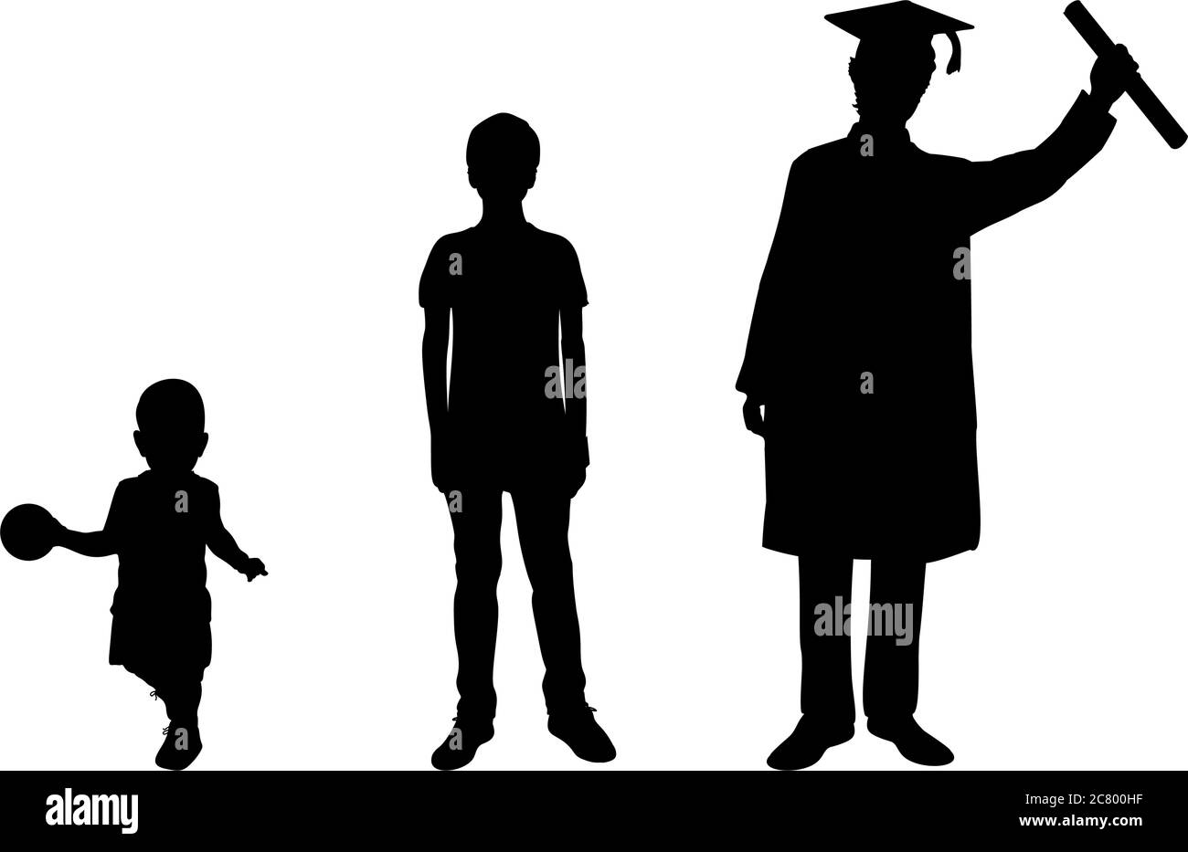 Silhouette graduate growing up. Kid boy young man Stock Vector