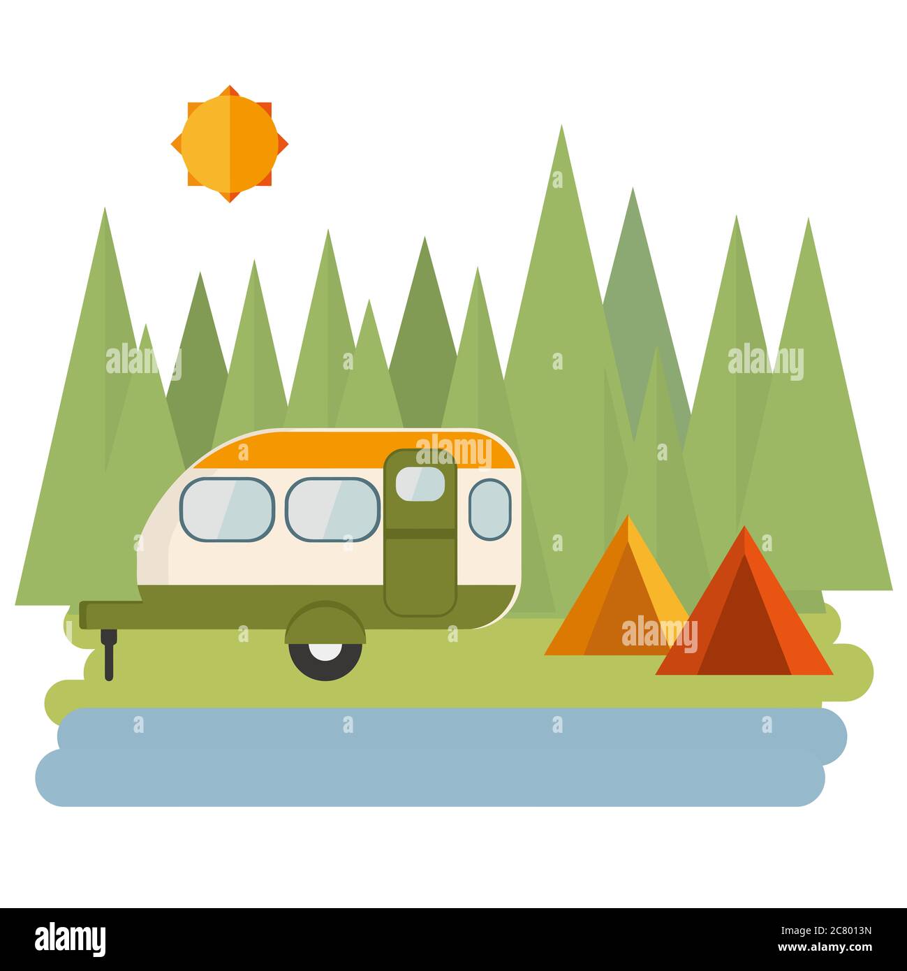 motor home nature wild activity camping illustration Stock Photo