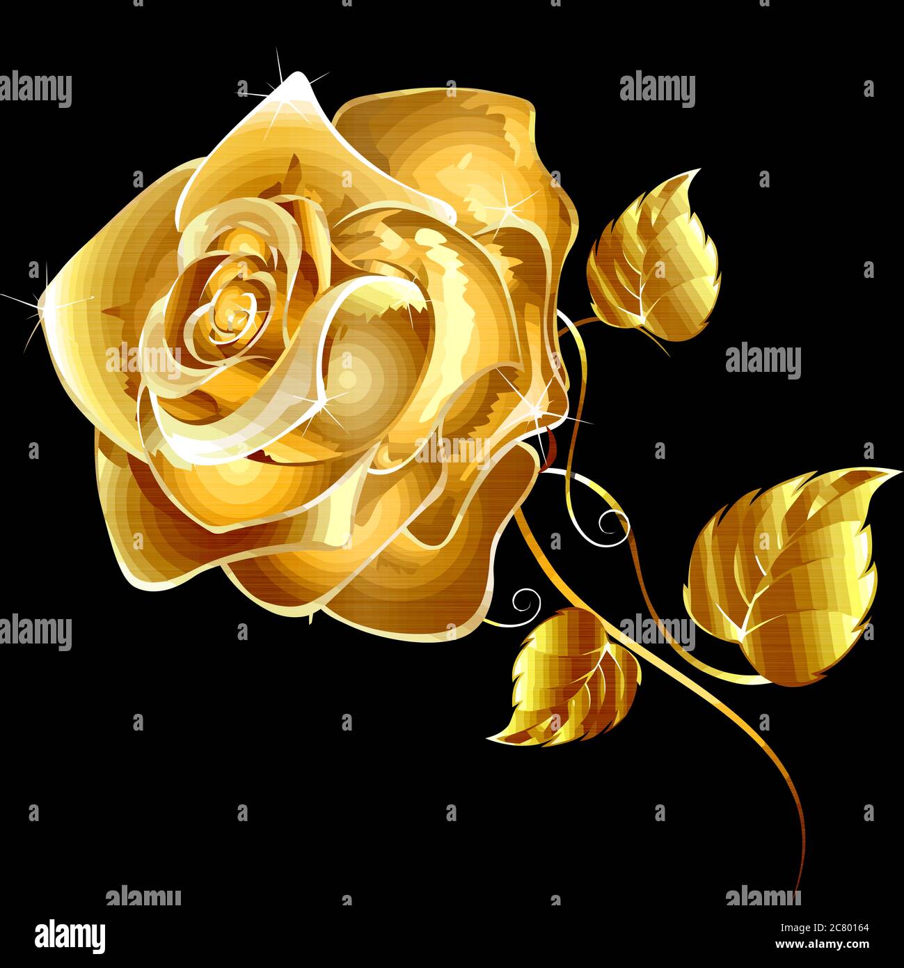 Rose Golden Flower Romance Blossom Metallic Illustration Stock Photo 