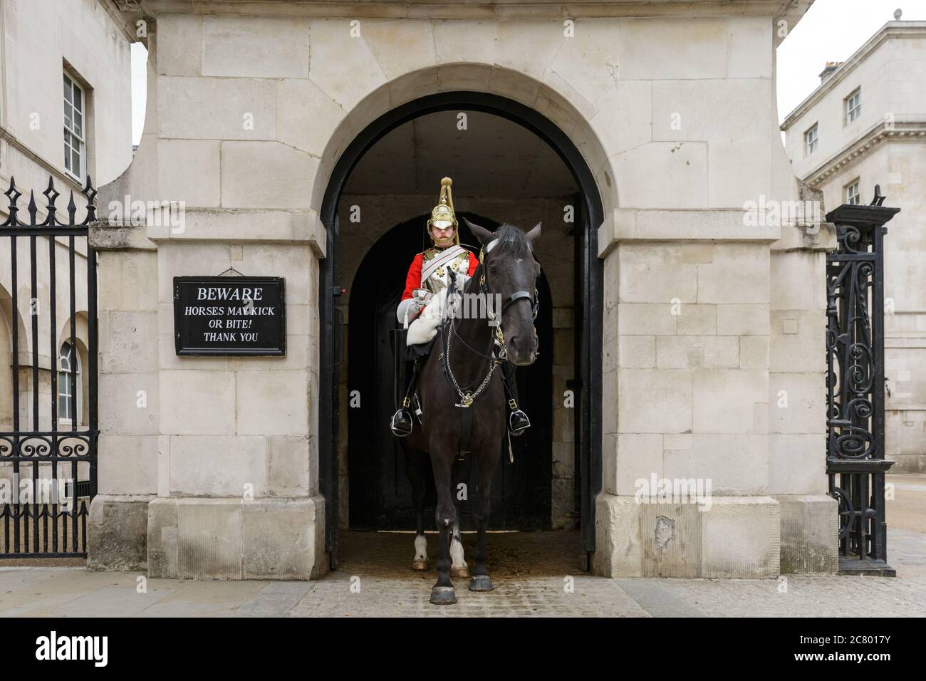 Mounted soldier of the Queen's Guards, household division, on horse in