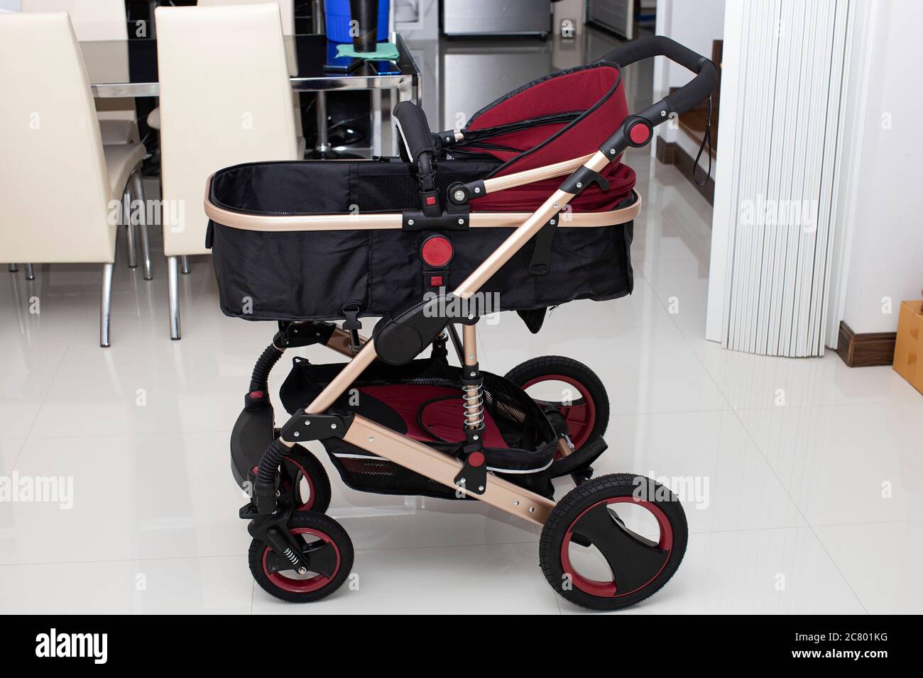 baby stroller newborn modern transport safety wheel Stock Photo