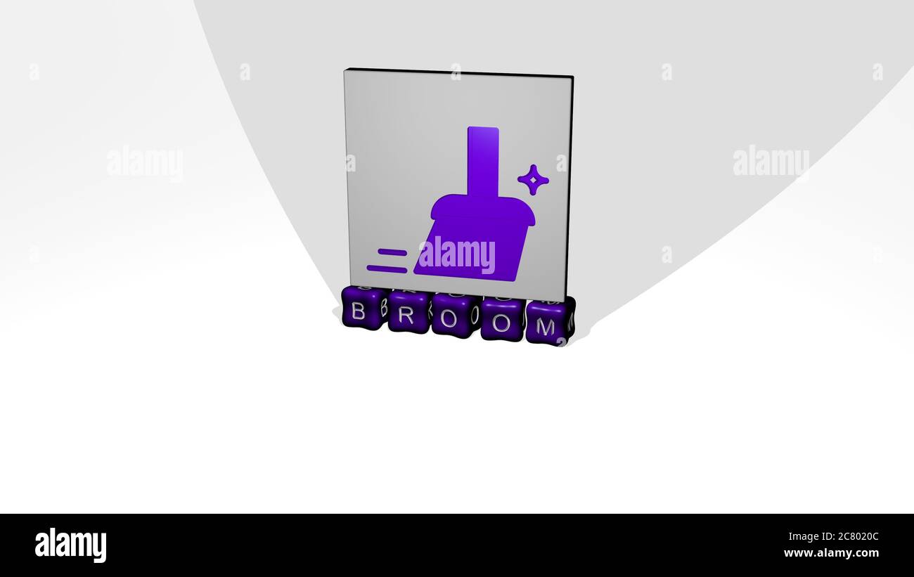 3D representation of BROOM with icon on the wall and text arranged by ...