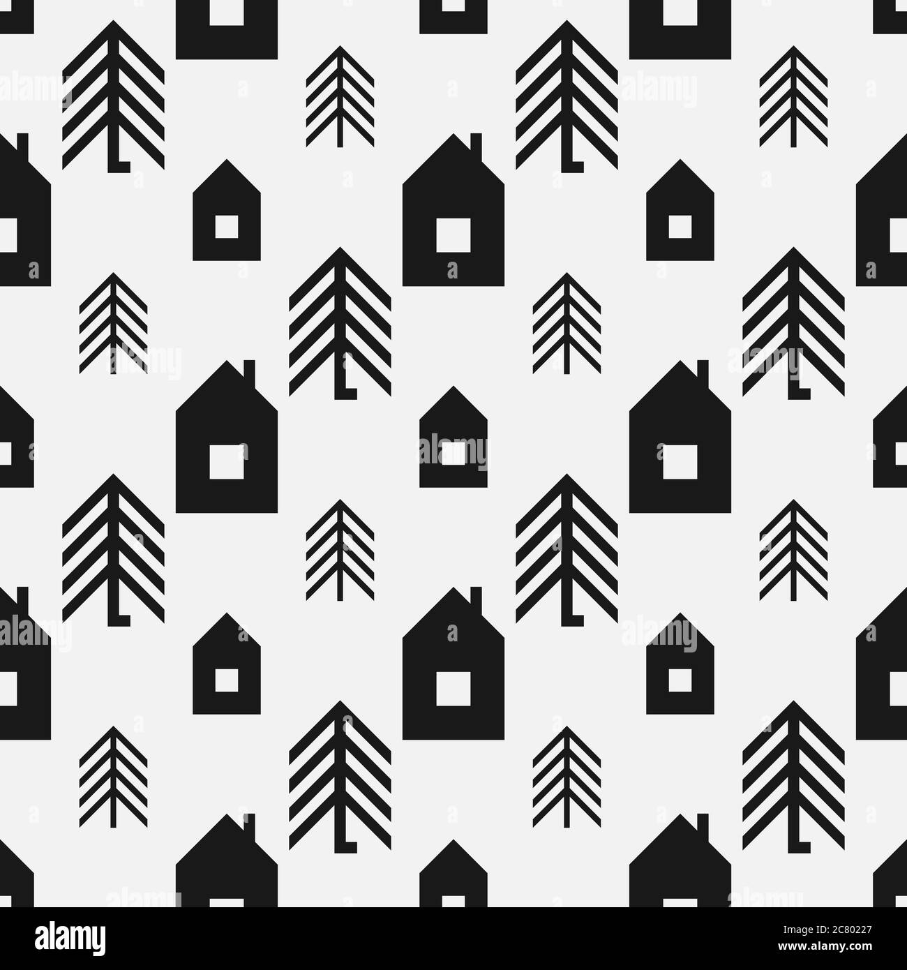 Seamless geometric patterns with trees and houses Stock Vector Image ...