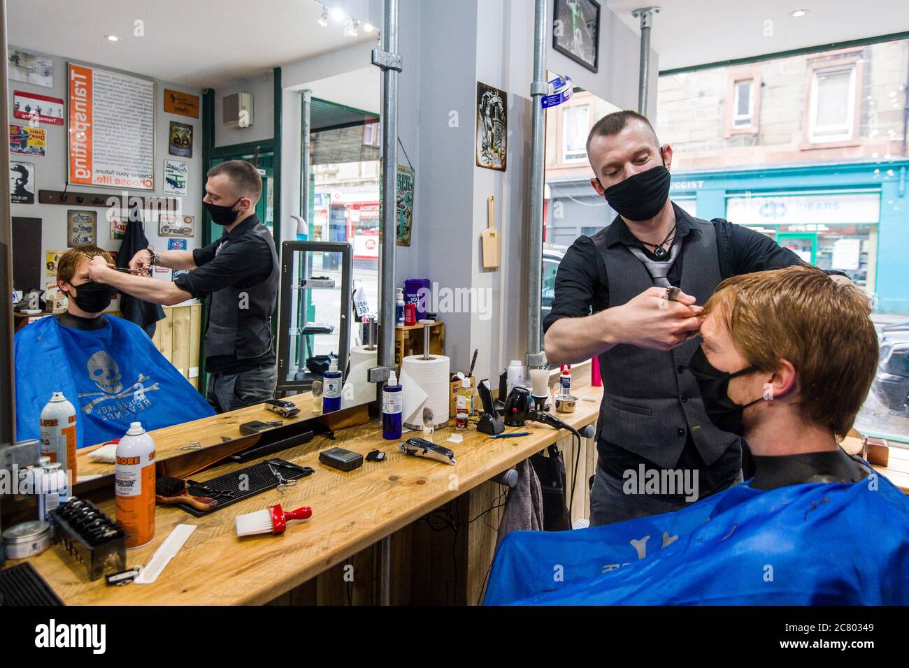 Scenes inside "Barber shop" in Edinburgh's Leith, for the first time