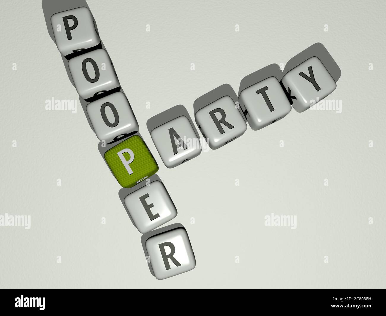 crosswords of party pooper arranged by cubic letters on a mirror floor