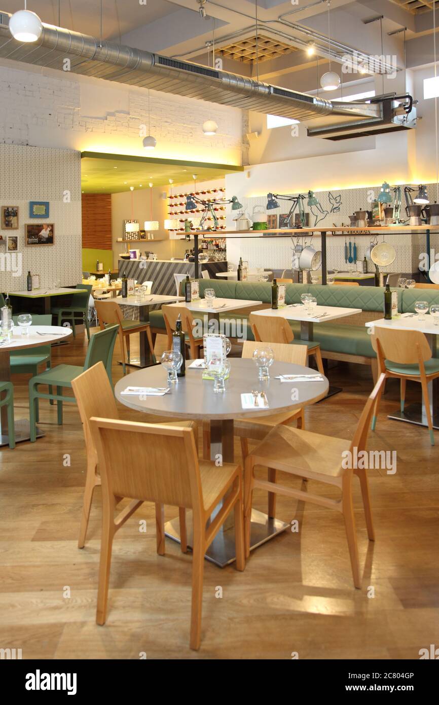 Interior of Ask Italian restaurant, Bromley, UK. Restauant is shown closed and empty. Stock Photo
