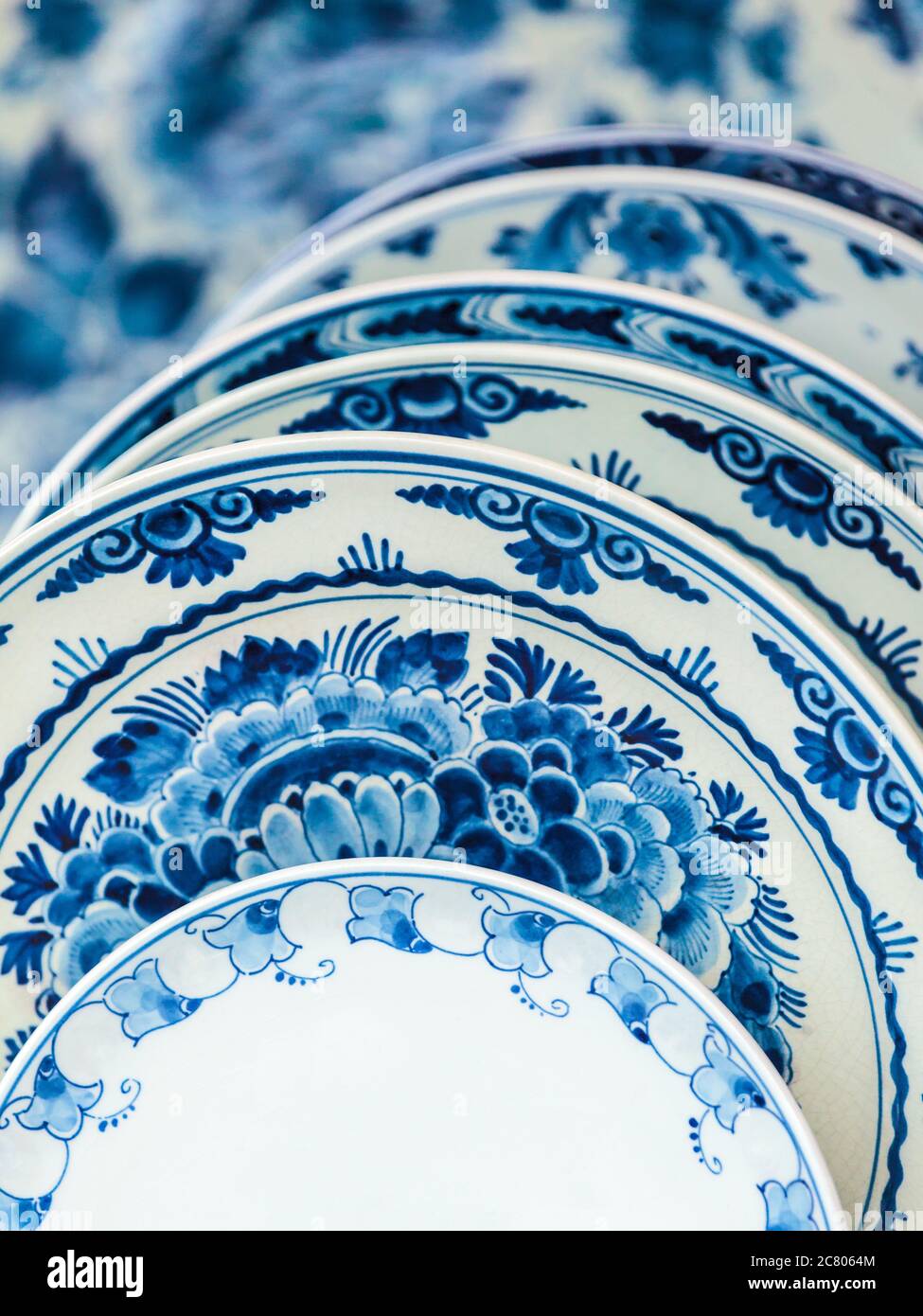 Ancient Dutch porcelain blue and white dishware from Delft Stock Photo