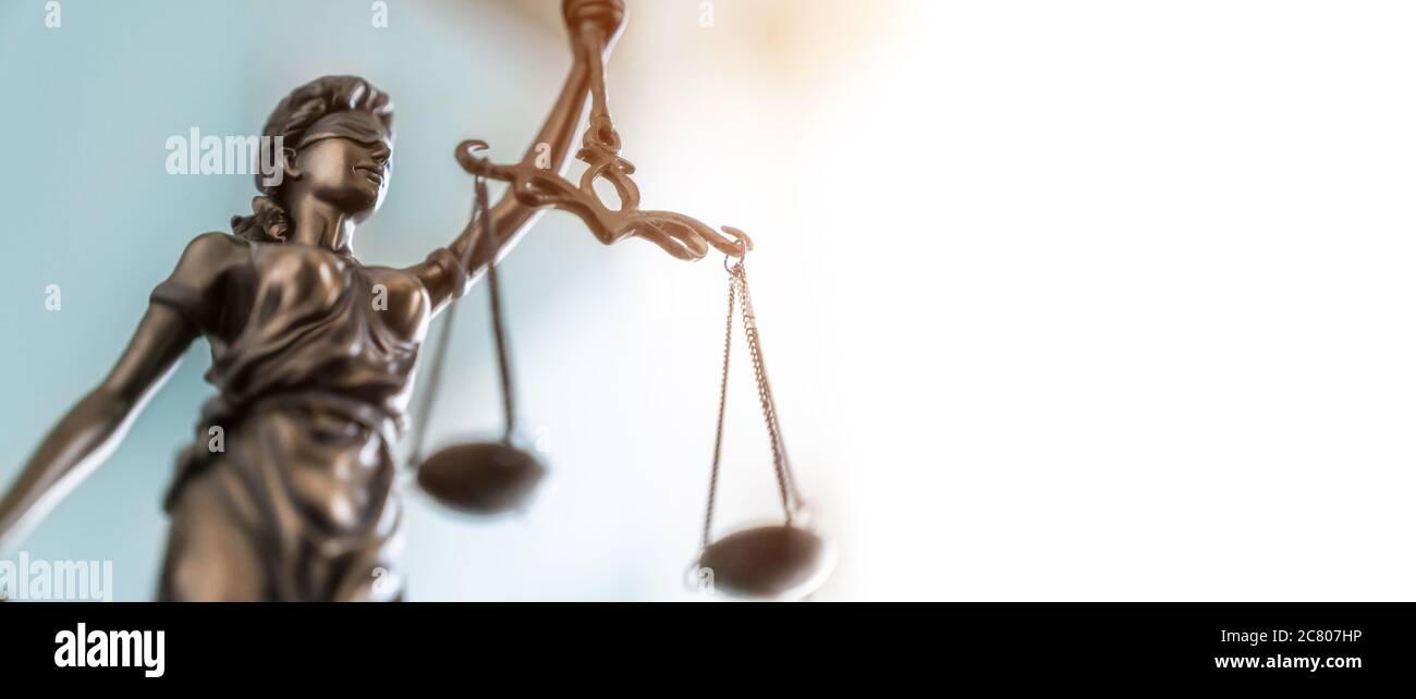 Side view of the statue of lady justice on bright background - copy space for text Stock Photo