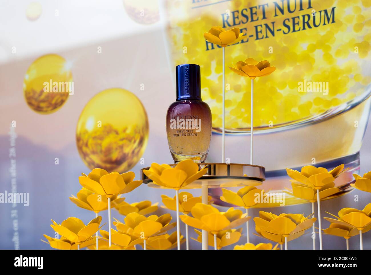 L Occitane en Provence perfume window display, French company founded