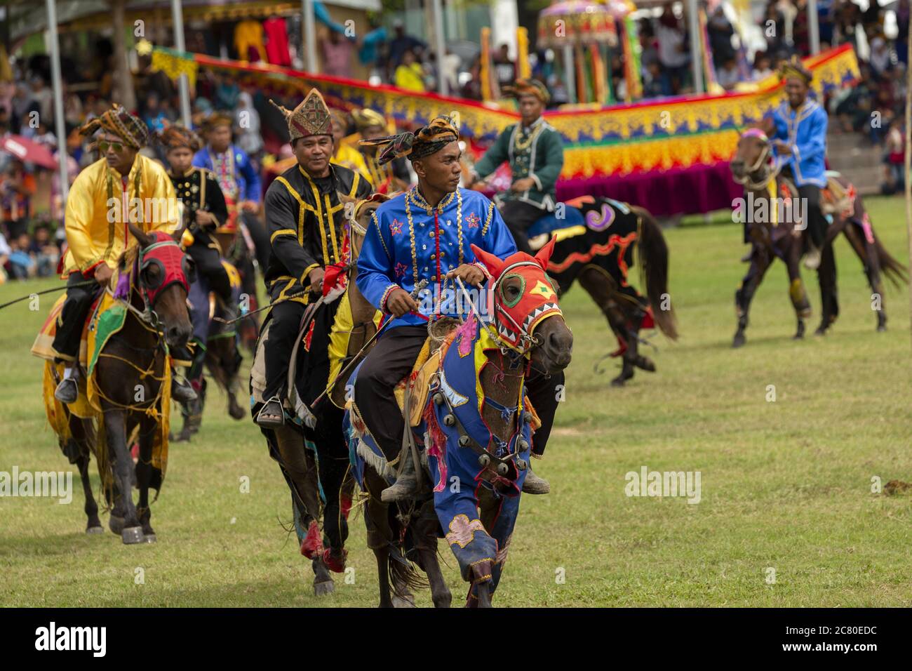 Tamu Besar festival Kota Belud Sabah Borneo Malaysia traditions Southeast Asia cowboys horse costume Stock Photo