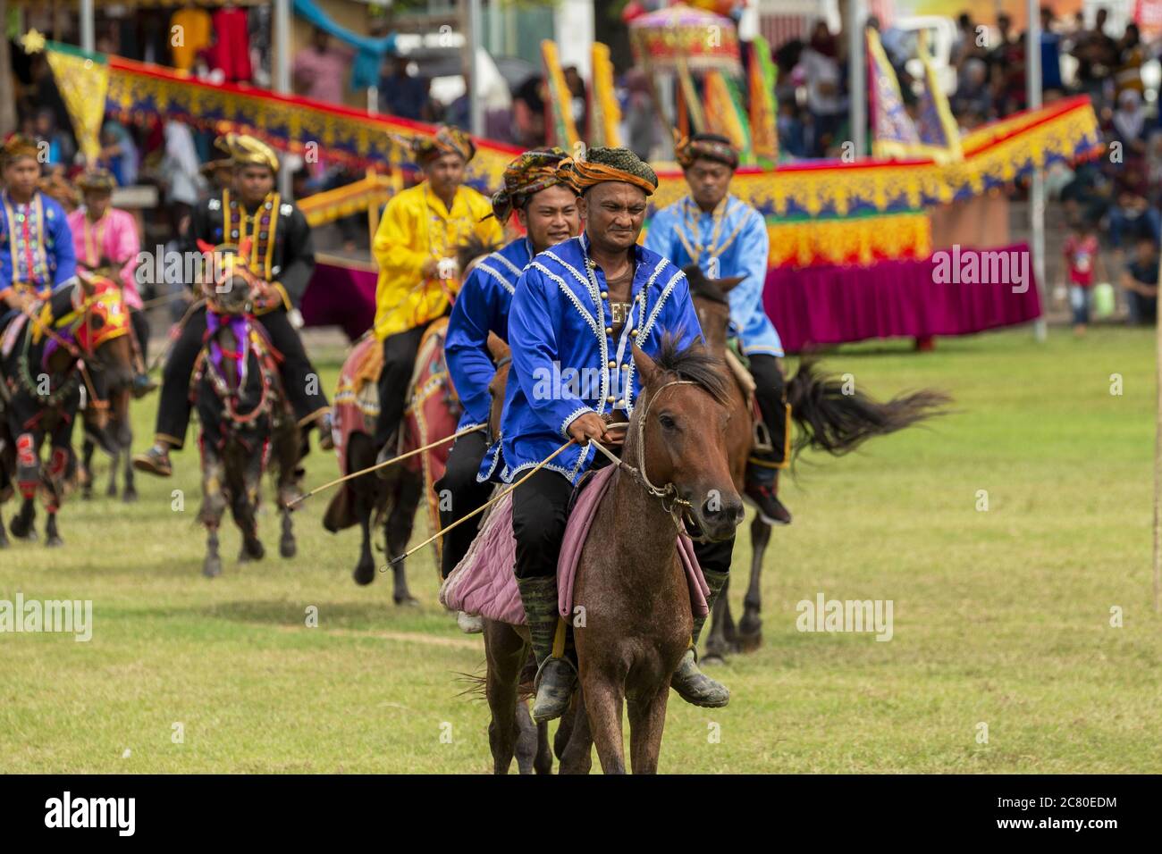 Tamu Besar festival Kota Belud Sabah Borneo Malaysia traditions Southeast Asia cowboys horse costume Stock Photo