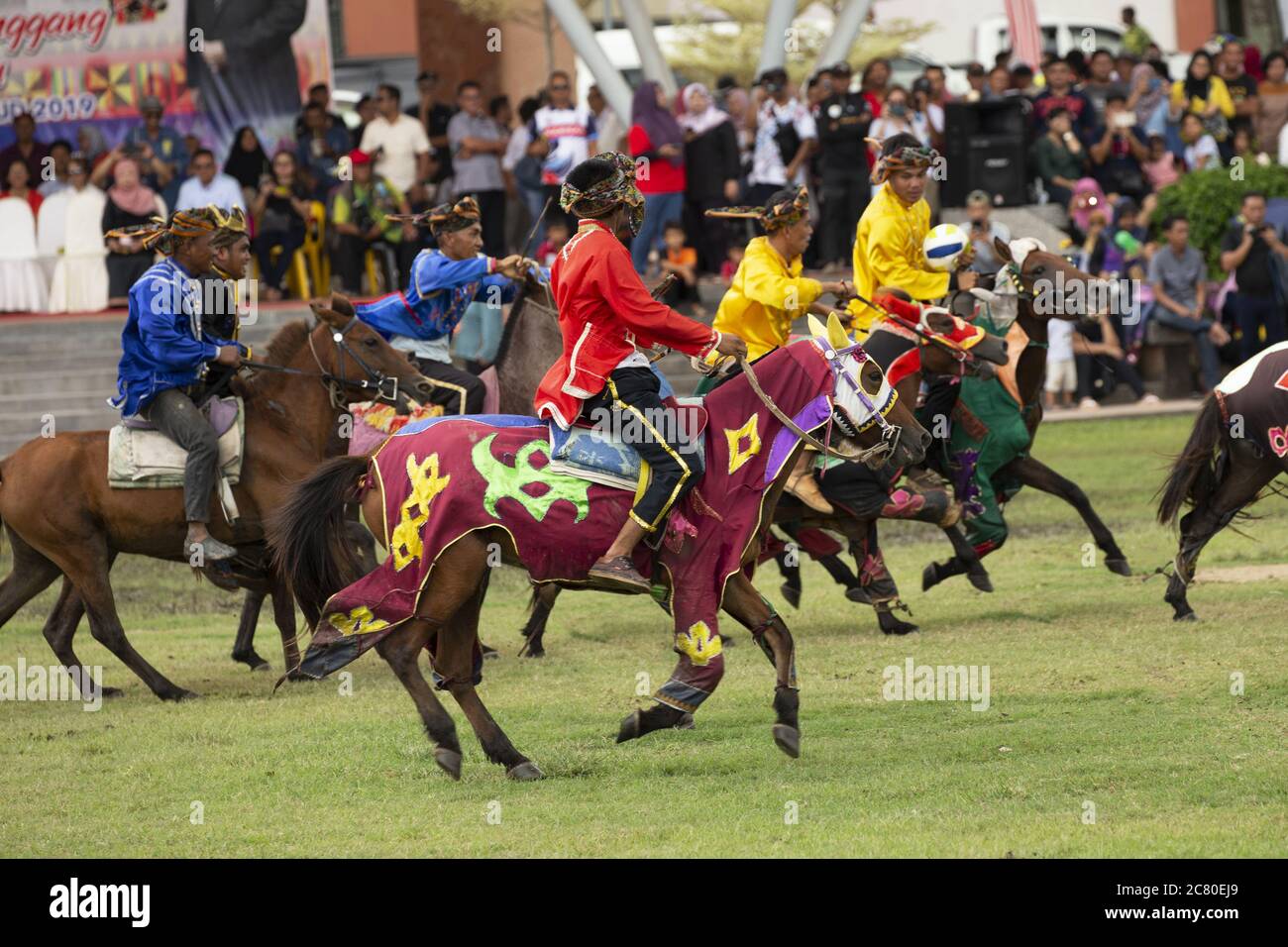 Tamu Besar festival Kota Belud Sabah Borneo Malaysia traditions Southeast Asia cowboys horse costume Stock Photo