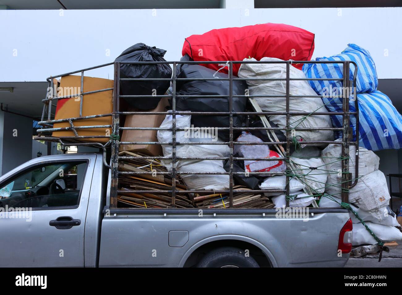 Bangkok, Thailand July 13, 2020 Closeup side view of stack of