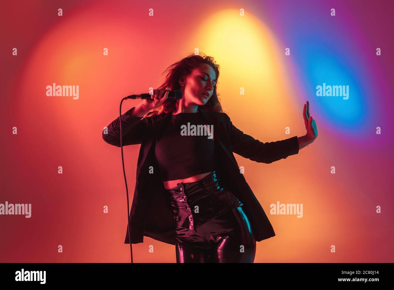 Expressive Singer Dancing. Young caucasian inspired and expressive musician, female ...