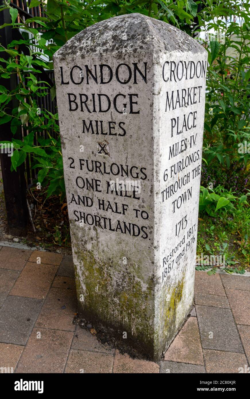 Beckenham (Greater London), Kent, UK. Old milestone at the junction of