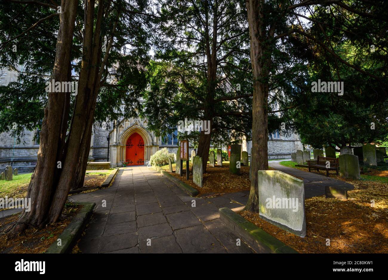 Beckenham (Greater London), Kent, UK. St George's Church in Beckenham with churchyard and path to main entrance. St George's is a parish church. Stock Photo
