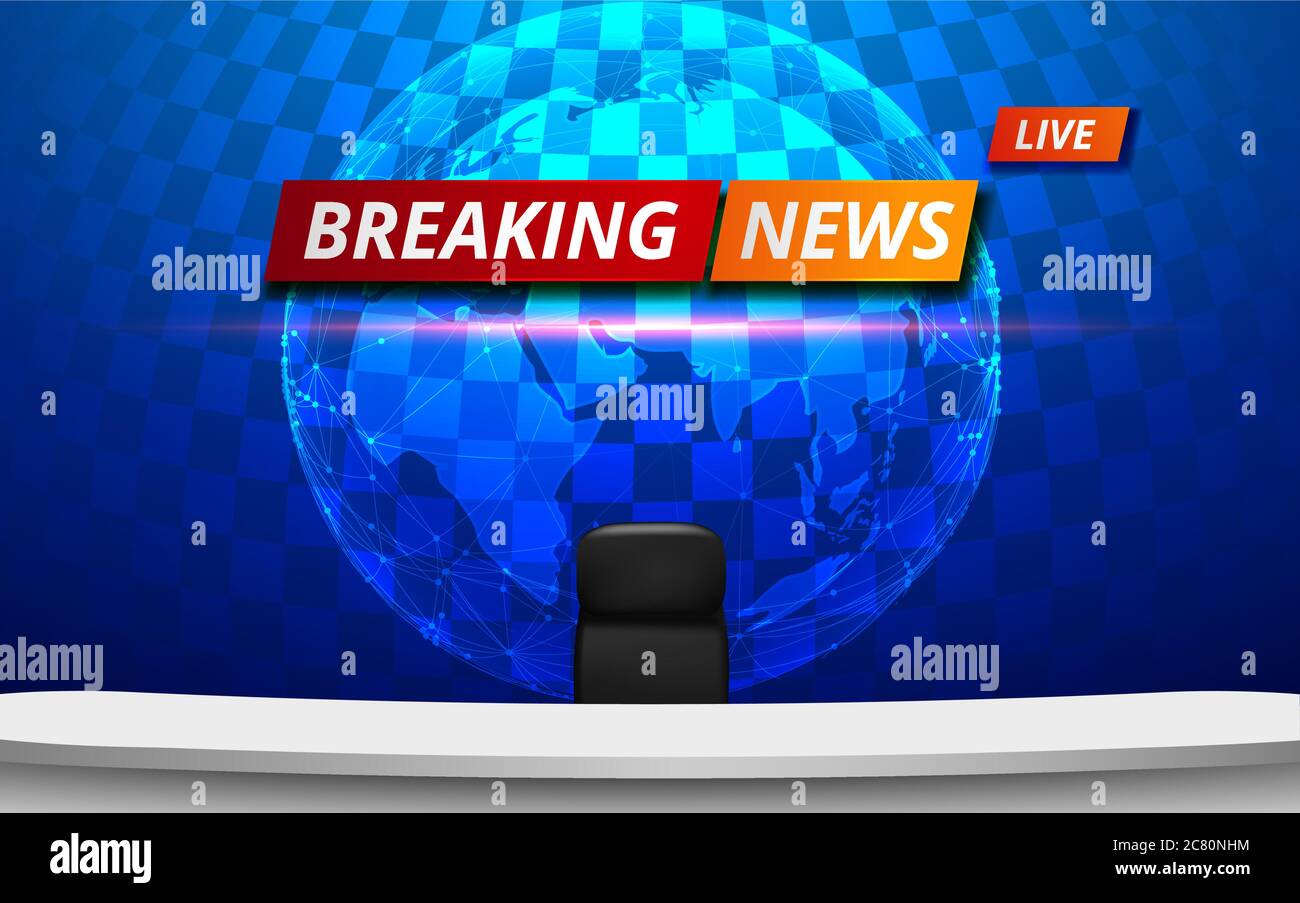 White Table And Chair With Breaking News Live On Lcd Background In The News Studio Room Stock Vector Image Art Alamy