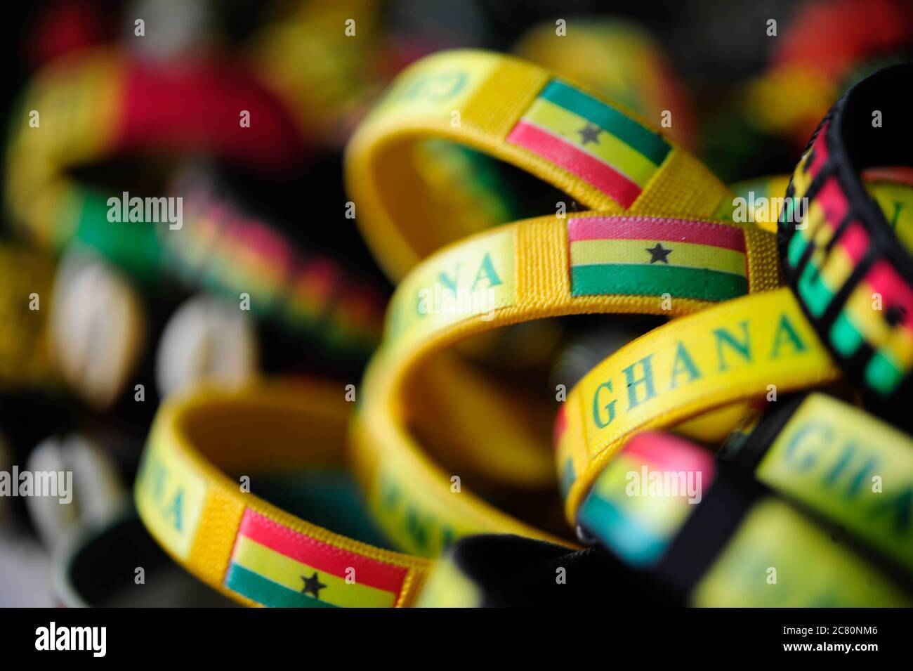 Handmade bracelets on display at a shop. Kumasi, Ghana, West Africa