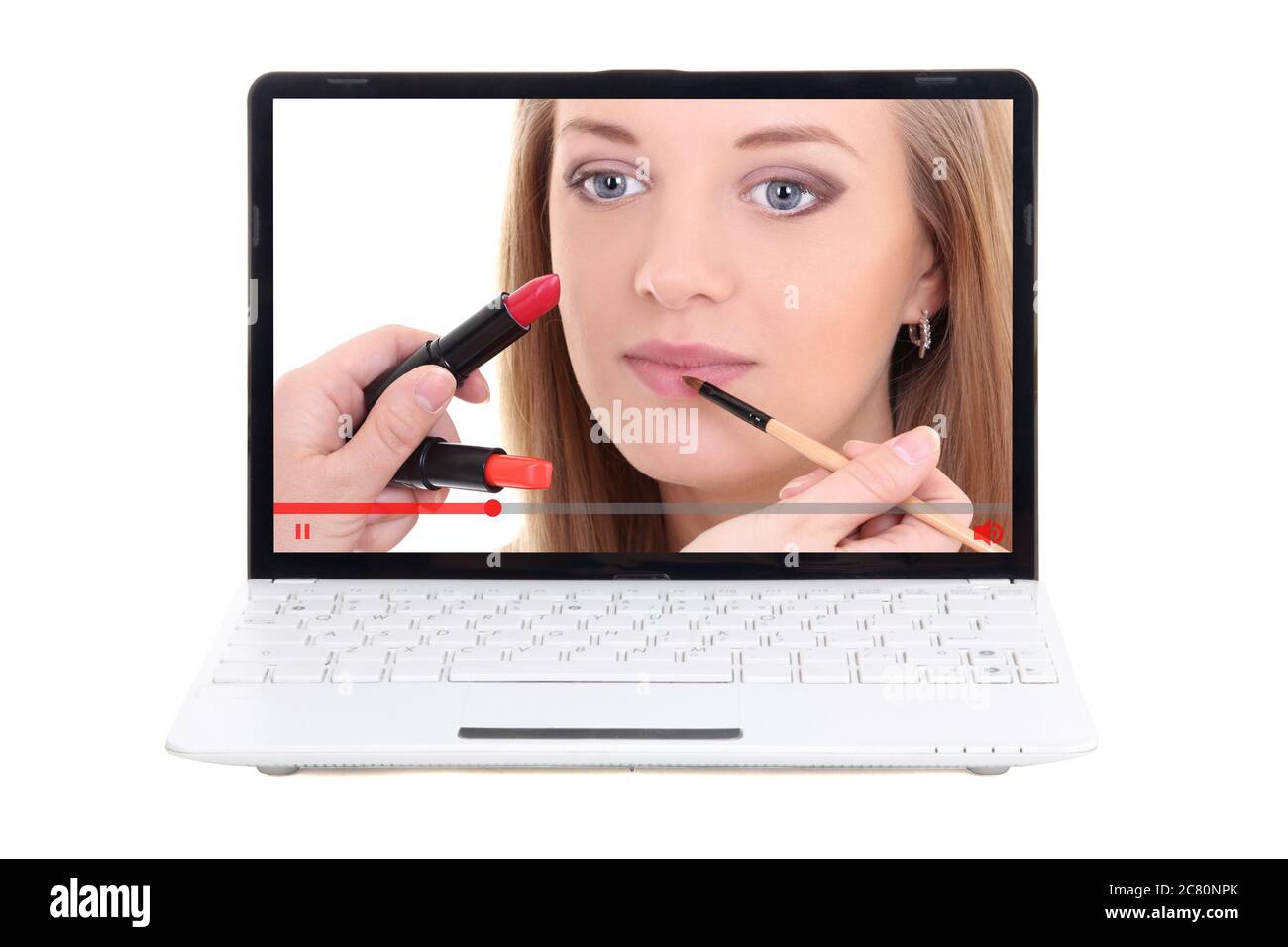 beauty blog - video about make up applying on laptop screen isolated on ...
