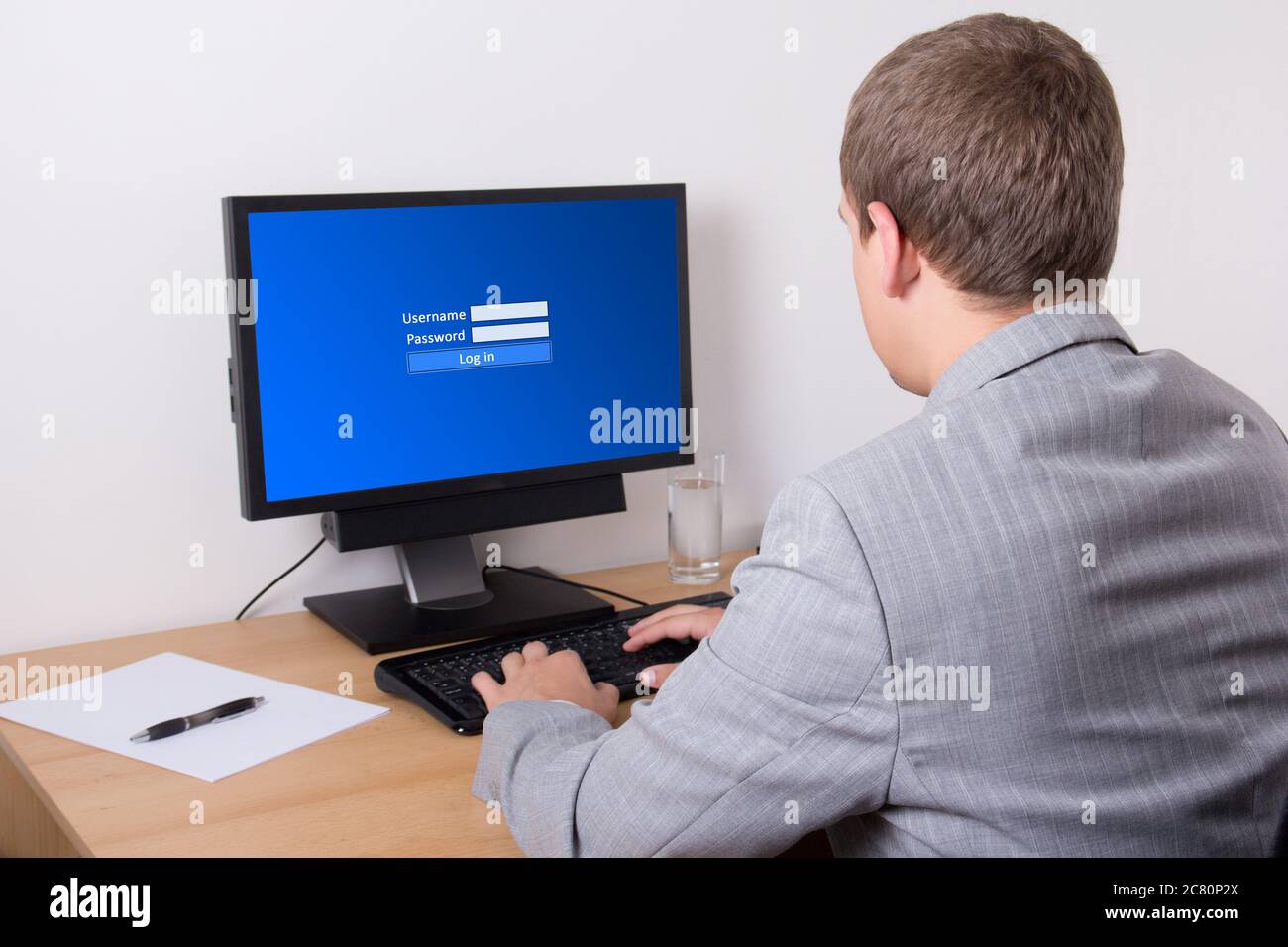 social network concept - business man using personal computer in office Stock Photo
