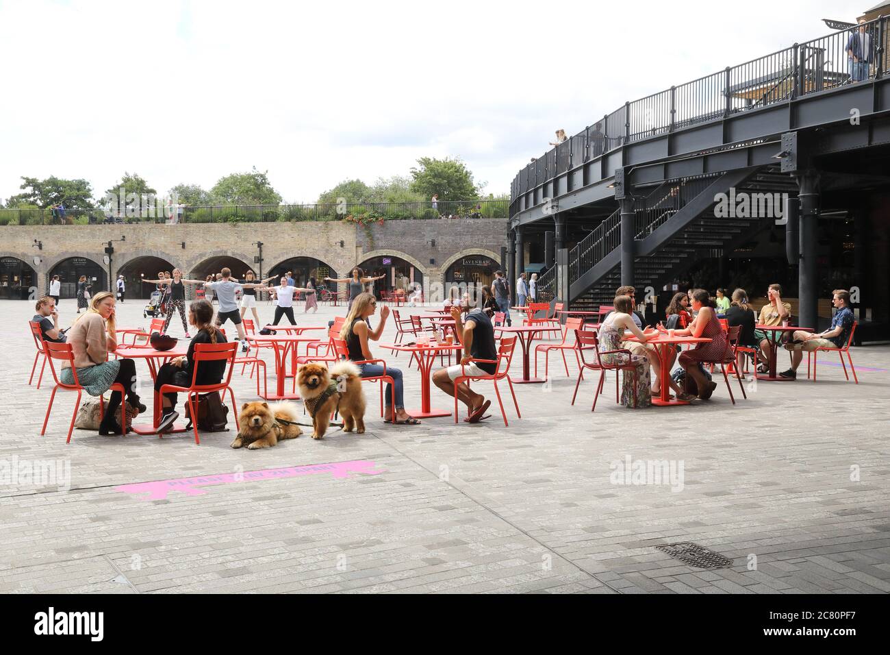 Outdoor seating in the summer sunshine in post corona times at CDY, at