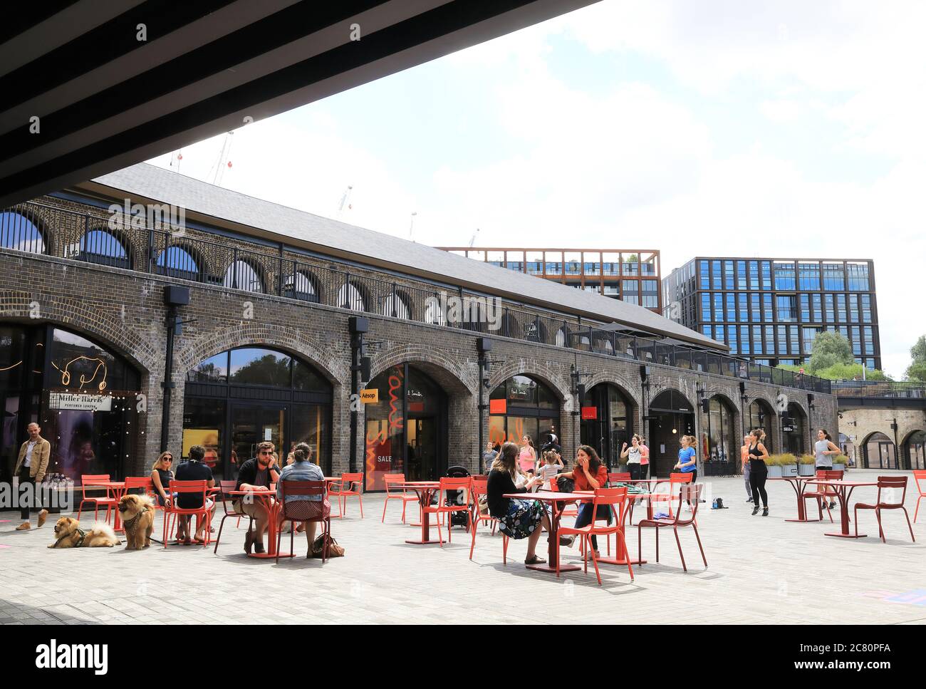 Outdoor seating in the summer sunshine in post corona times at CDY, at