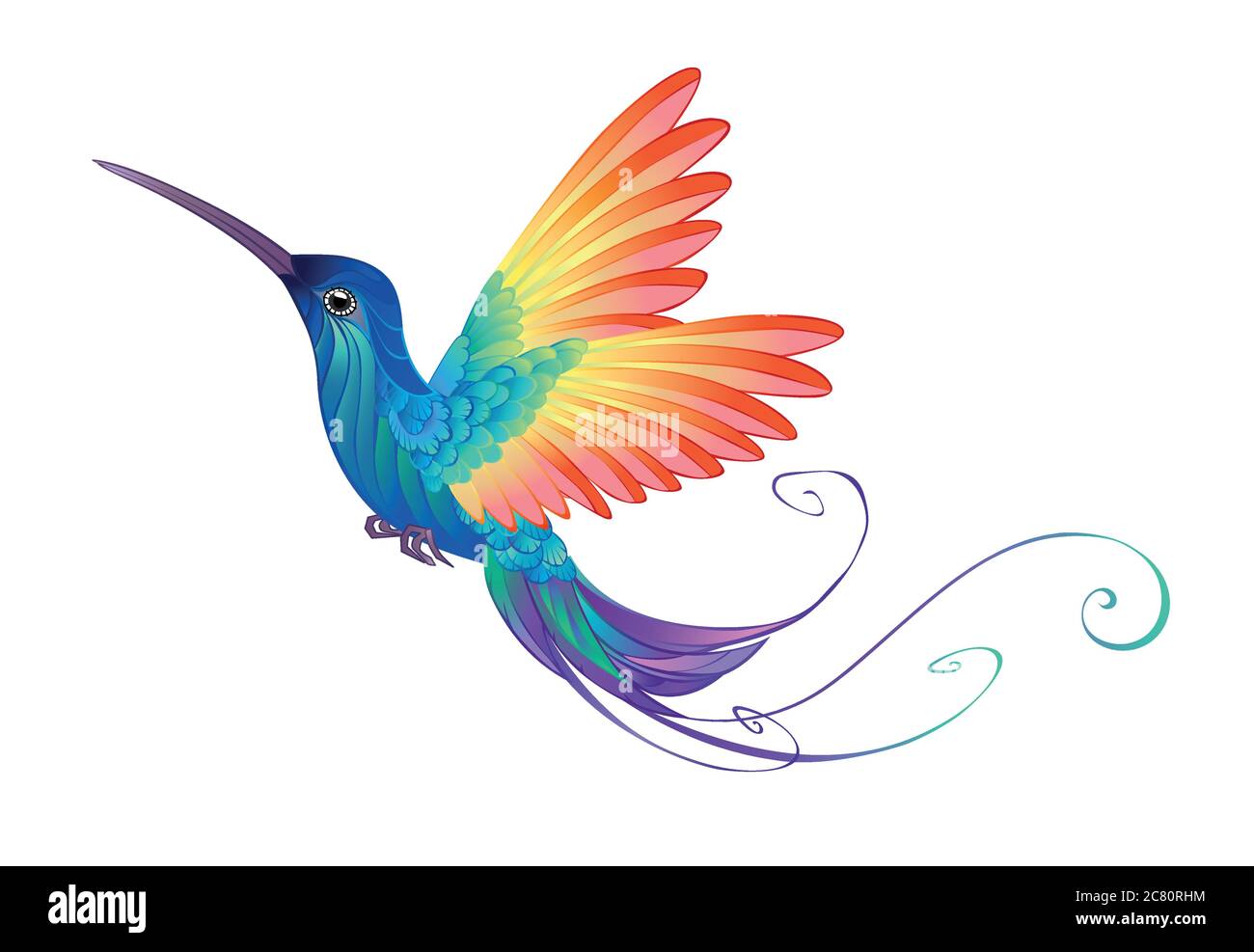 Beautiful rainbow bird hummingbird on a white transparent background. Stock Vector