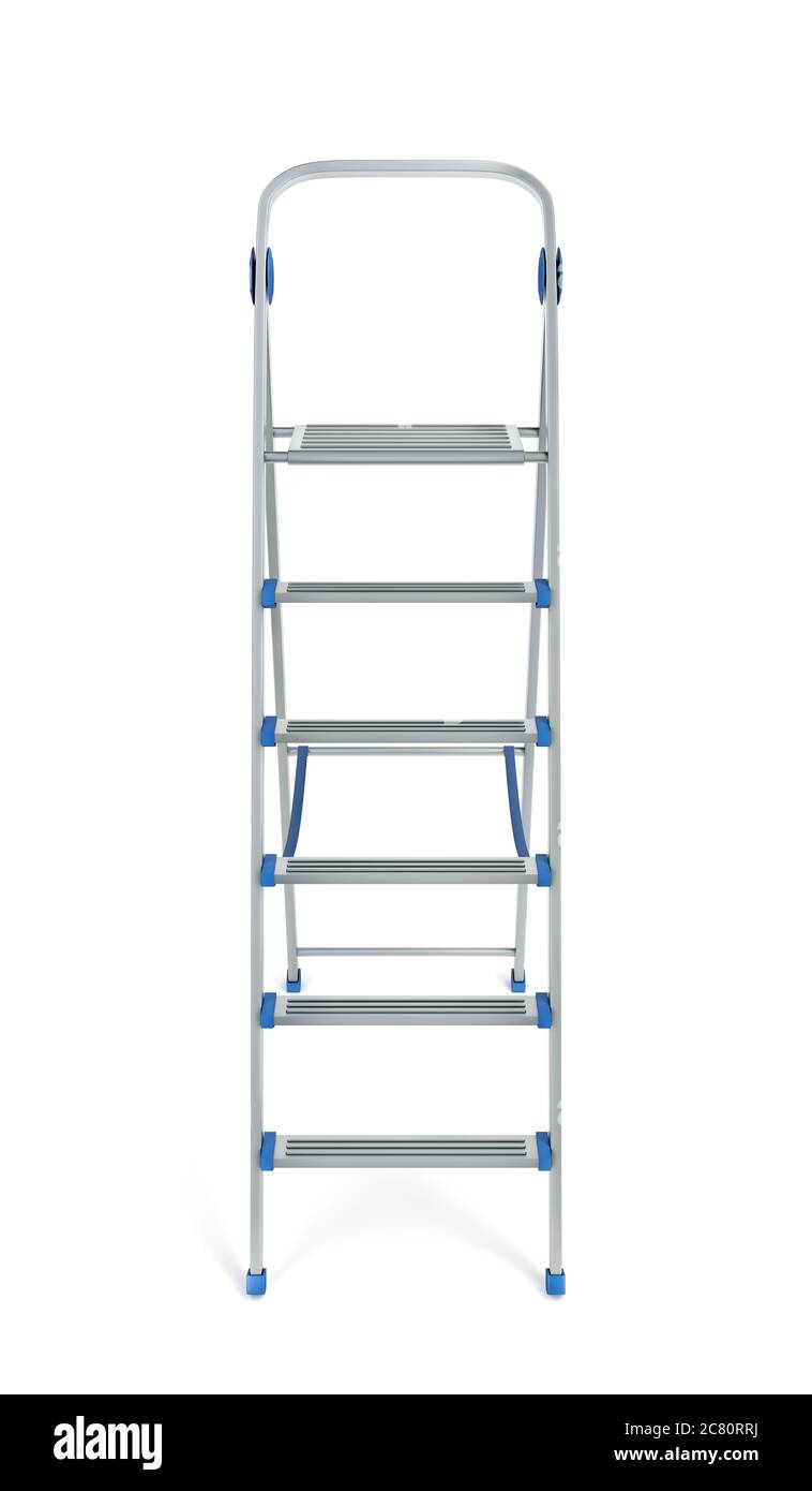 Aluminum step ladder on white background, front view Stock Photo