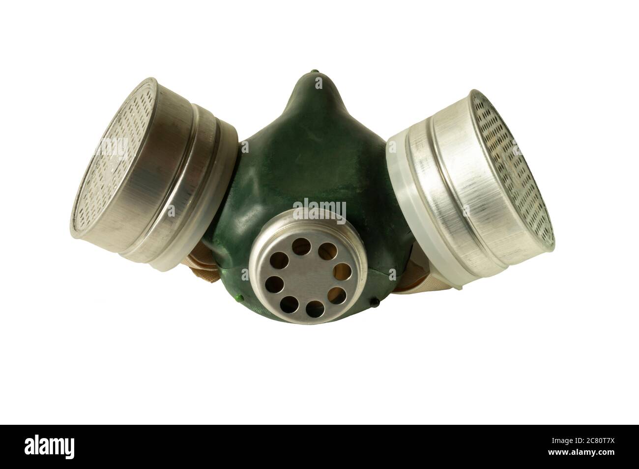 The Mask respirator with valve insulated on white background. Equipment for breathing in polluted to ambience. Stock Photo
