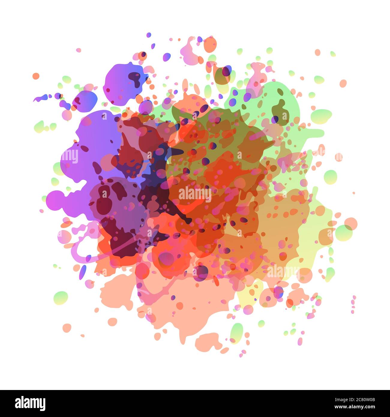 Drops of paint purple, orange and green colors on a white, vector  illustration EPS 10 imitating watercolor, abstract background for text,  eye-catching multicolor spot, design element, can be used for flyer,  advertising
