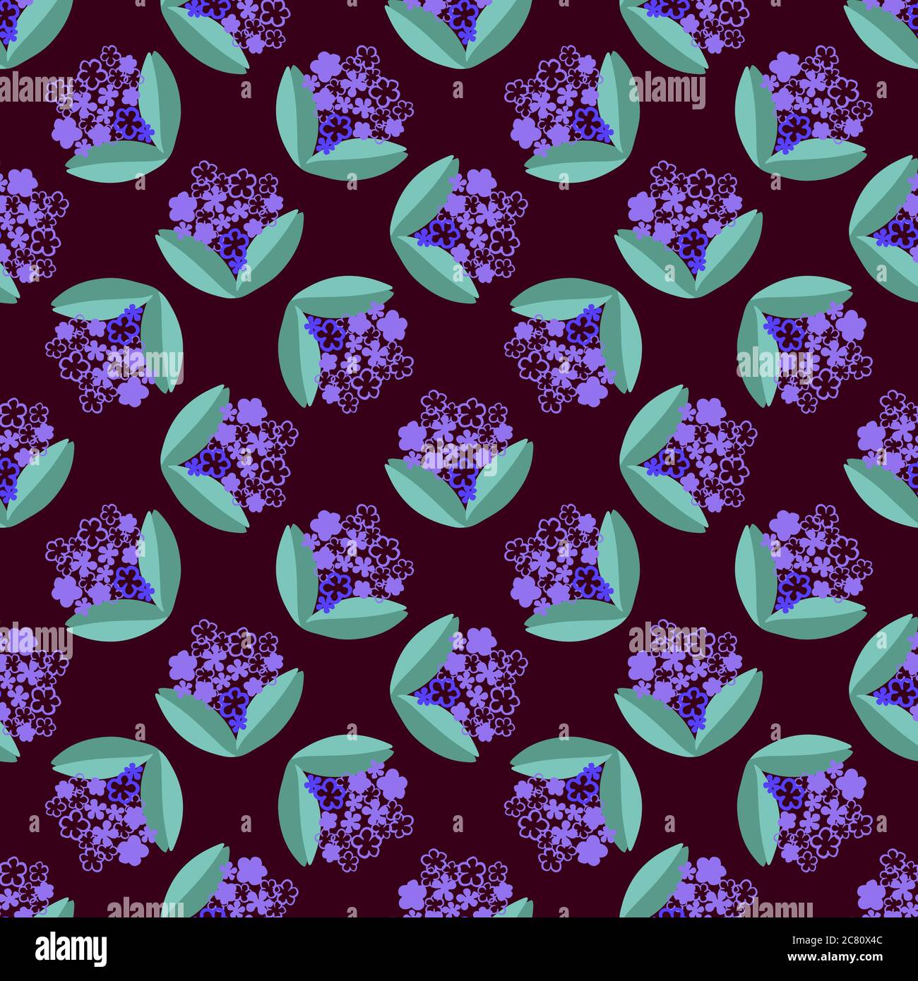 Vector seamless pattern with flowers blue color on black Stock Vector ...