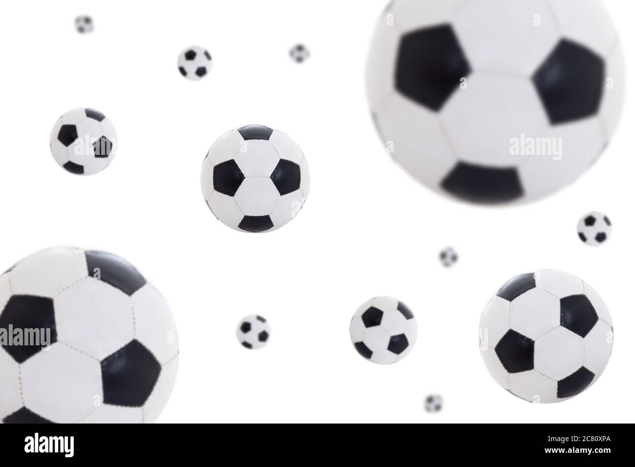 flying leather soccer balls isolated on white background Stock Photo ...