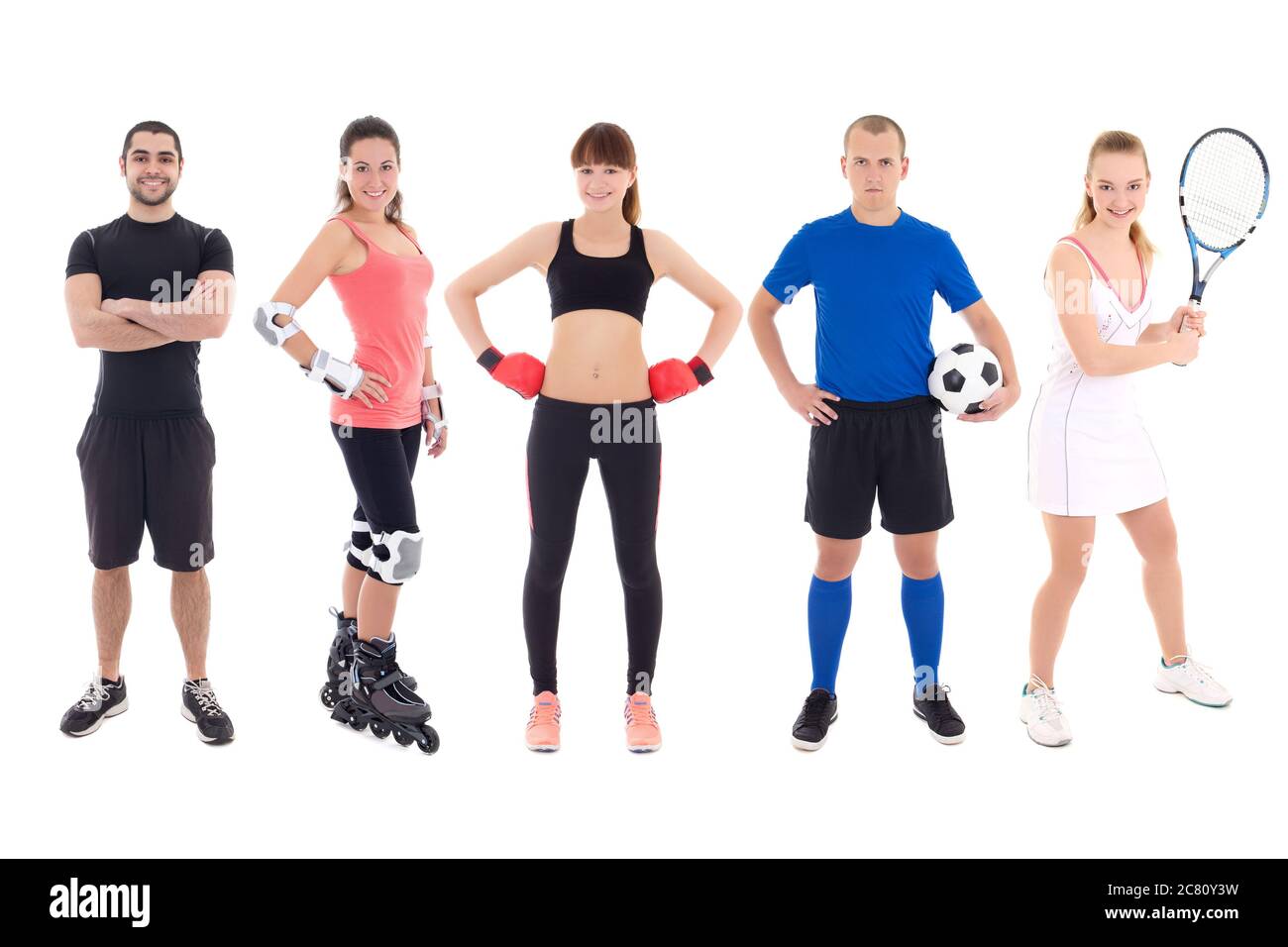 different sports concept young people in spotswear over white background Stock Photo Alamy