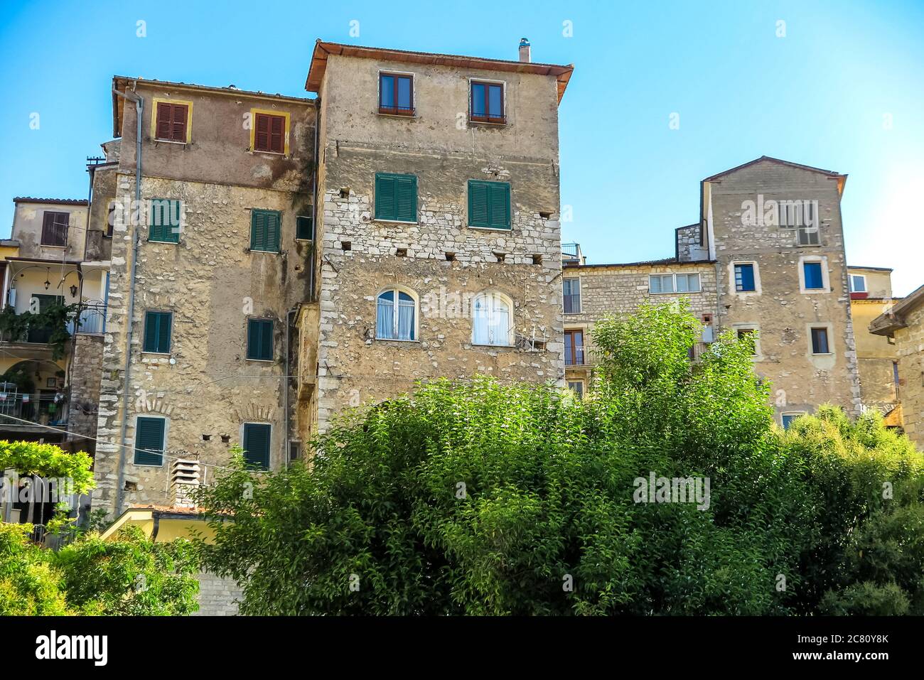 Bottom view of the centenary houses of the commune of Lenola, province of Latina, Italy Stock Photo