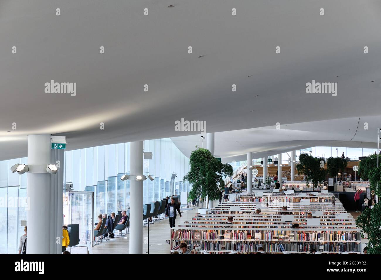 Helsinki, Finland - July 1, 2020: The interior of the brand new Oodi library. Oodi library in Top 100 World's Greatest Places by Time magazine. Stock Photo