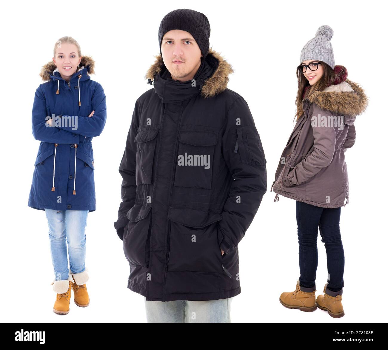 young people in winter jackets isolated on white background Stock Photo ...