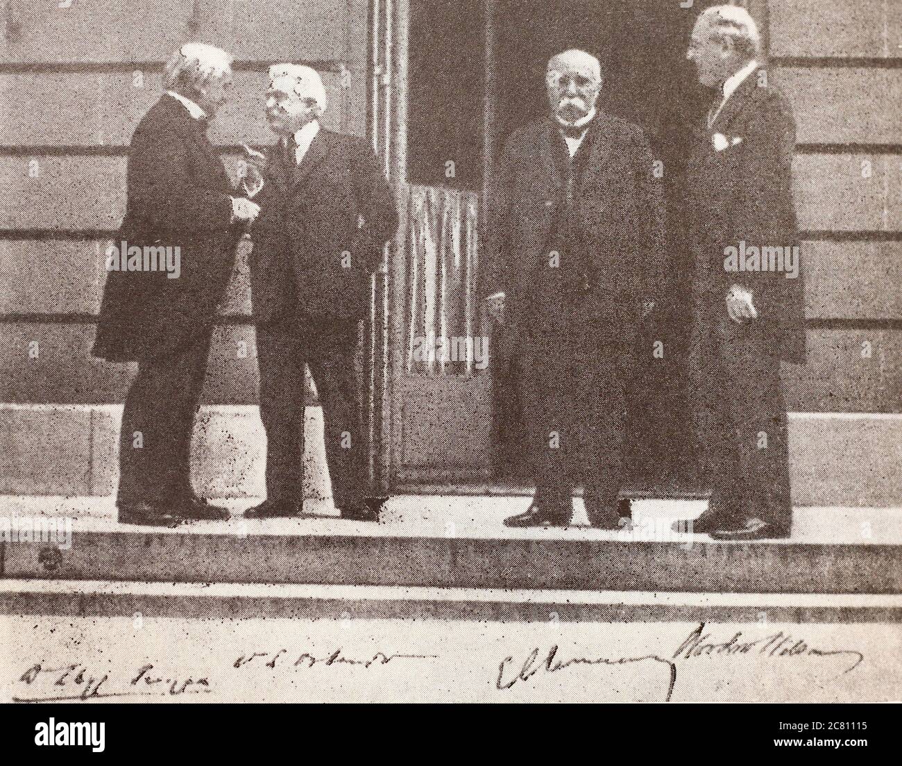 David Lloyd George, Vittorio Emanuele Orlando, Georges Clemenceau, Woodrow Wilson. Stock Photo