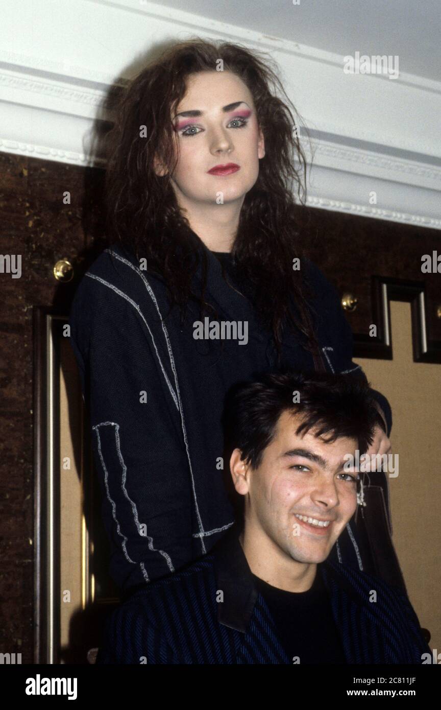 Boy and John Moss of Culture Club at a press conference at the
